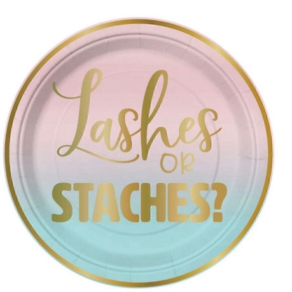Lashes or Staches Baby Shower Plates - Picture 1 of 3